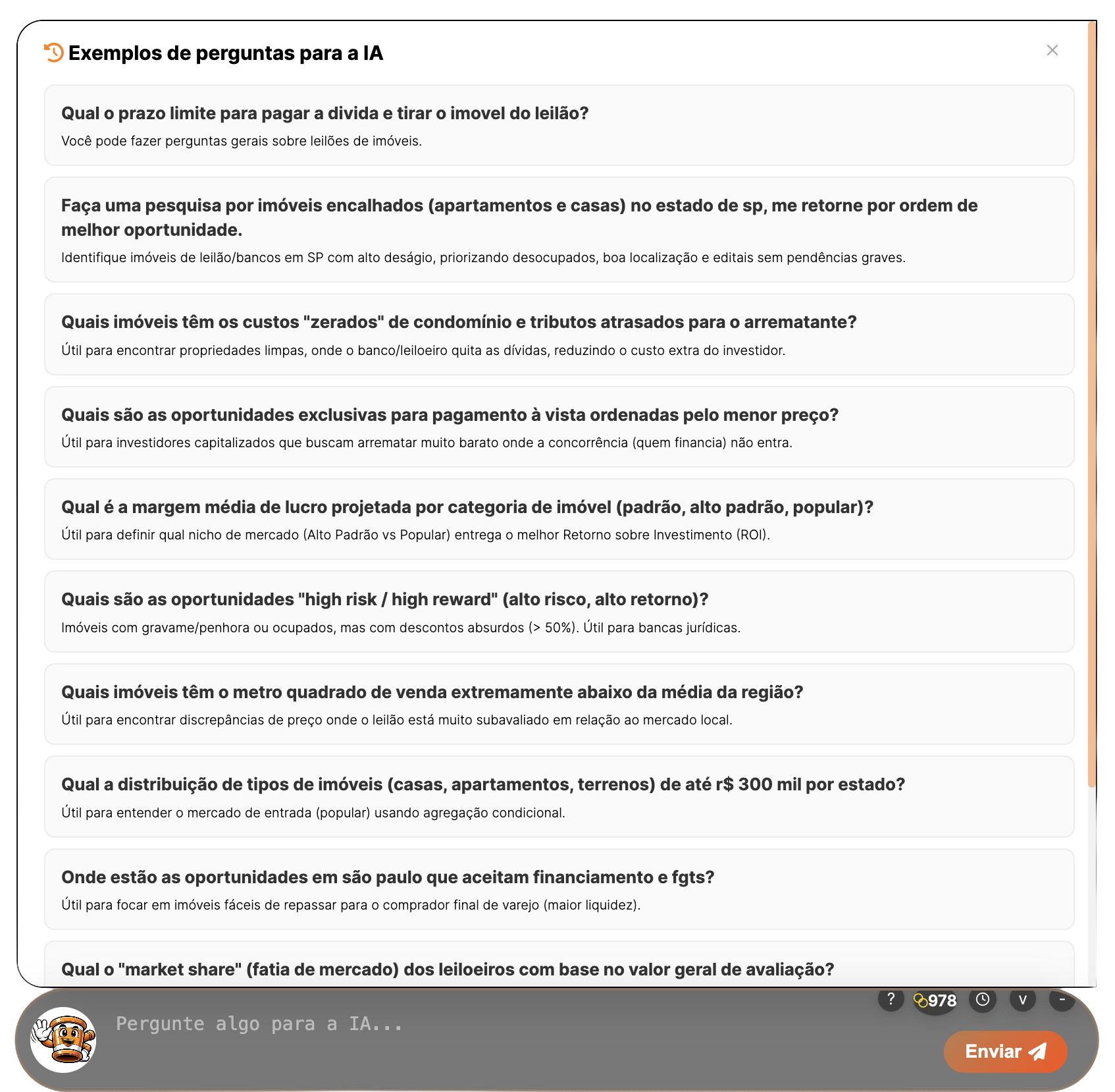 Exemplo de interface da Inteligência Artificial em uso