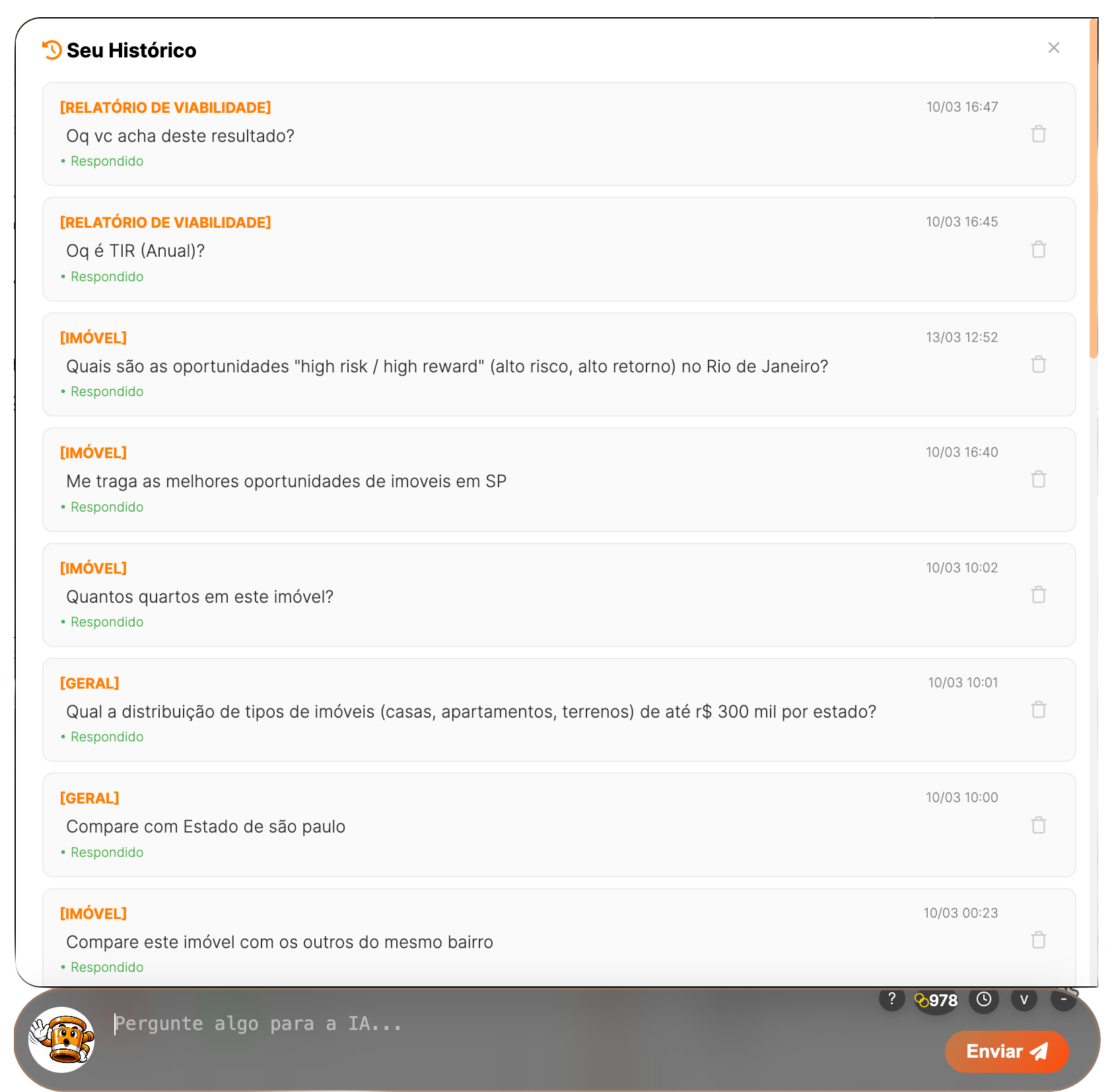 Histórico do Usuário e Interação Customizada